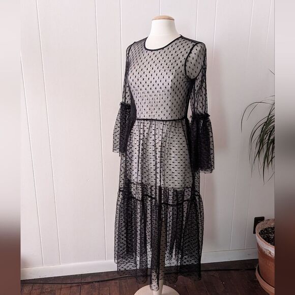 Black Sheer Polka Dot Tiered Maxi By Express Size S - Picture 1 of 5